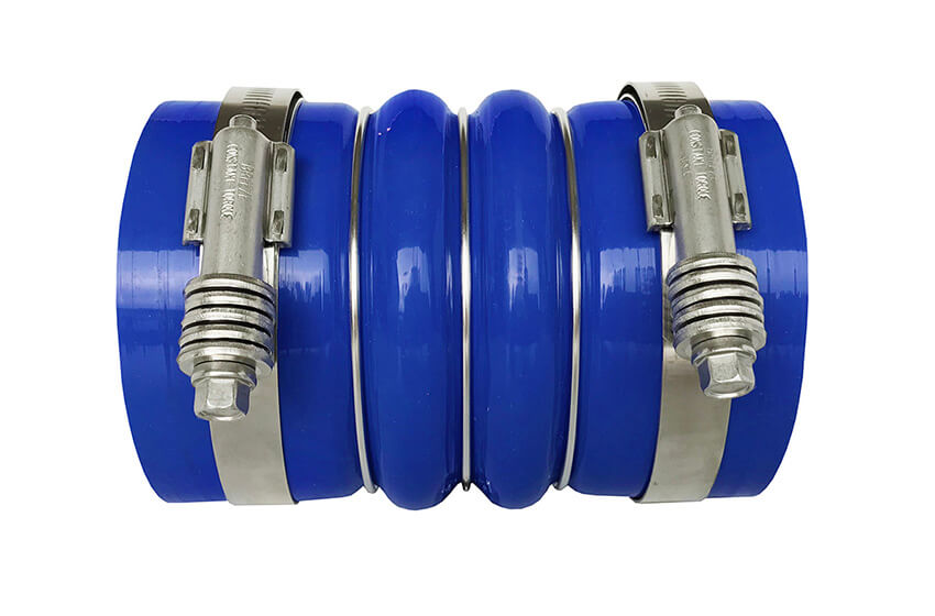 Redline Emissions Products Charge Air Cooler Cold Side Hose with Clamps (OEM 7755-0002 / RED RLC4006) side view with clamps