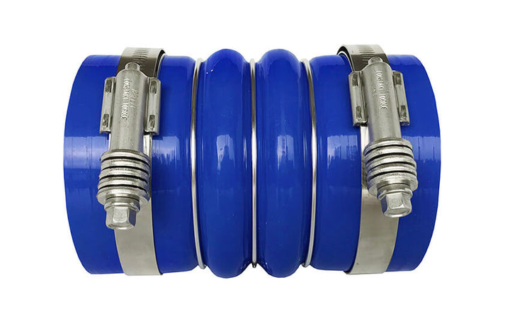 Redline Emissions Products Charge Air Cooler Cold Side Hose with Clamps (OEM 7755-0002 / RED RLC4006) side view with clamps