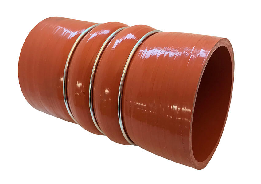 Redline Emissions Products Charge Air Cooler Hot Side Hose with Clamps (OEM 7732-0001 / RED RLH3506) side view