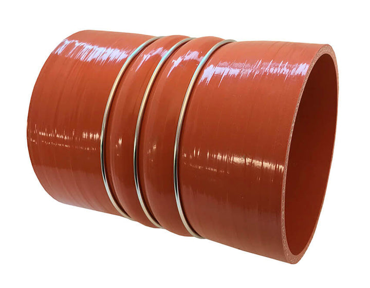 Redline Emissions Products Charge Air Cooler Hot Side Hose with Clamps (OEM 7742-0001 / RED RLH4506) angled view